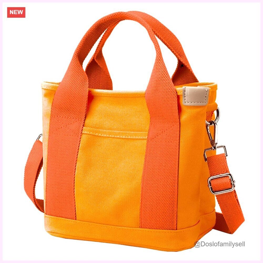 Canvas Tote Bag with Zipper, Crossbody Purse, Multiple Pockets, 2 Sizes